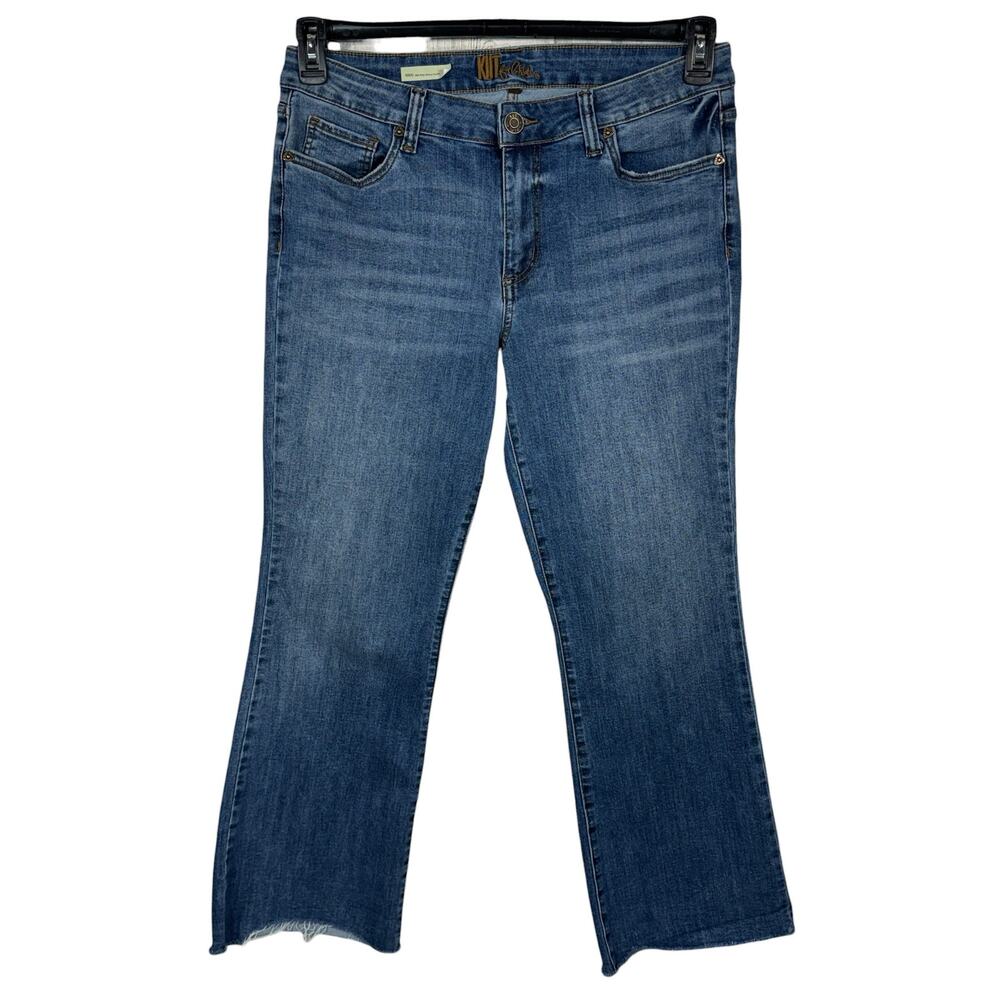 Kut from the Kloth SZ 14 Nikki Ankle Flare Jeans Stretch Mid-Rise Zip-Fly Frayed